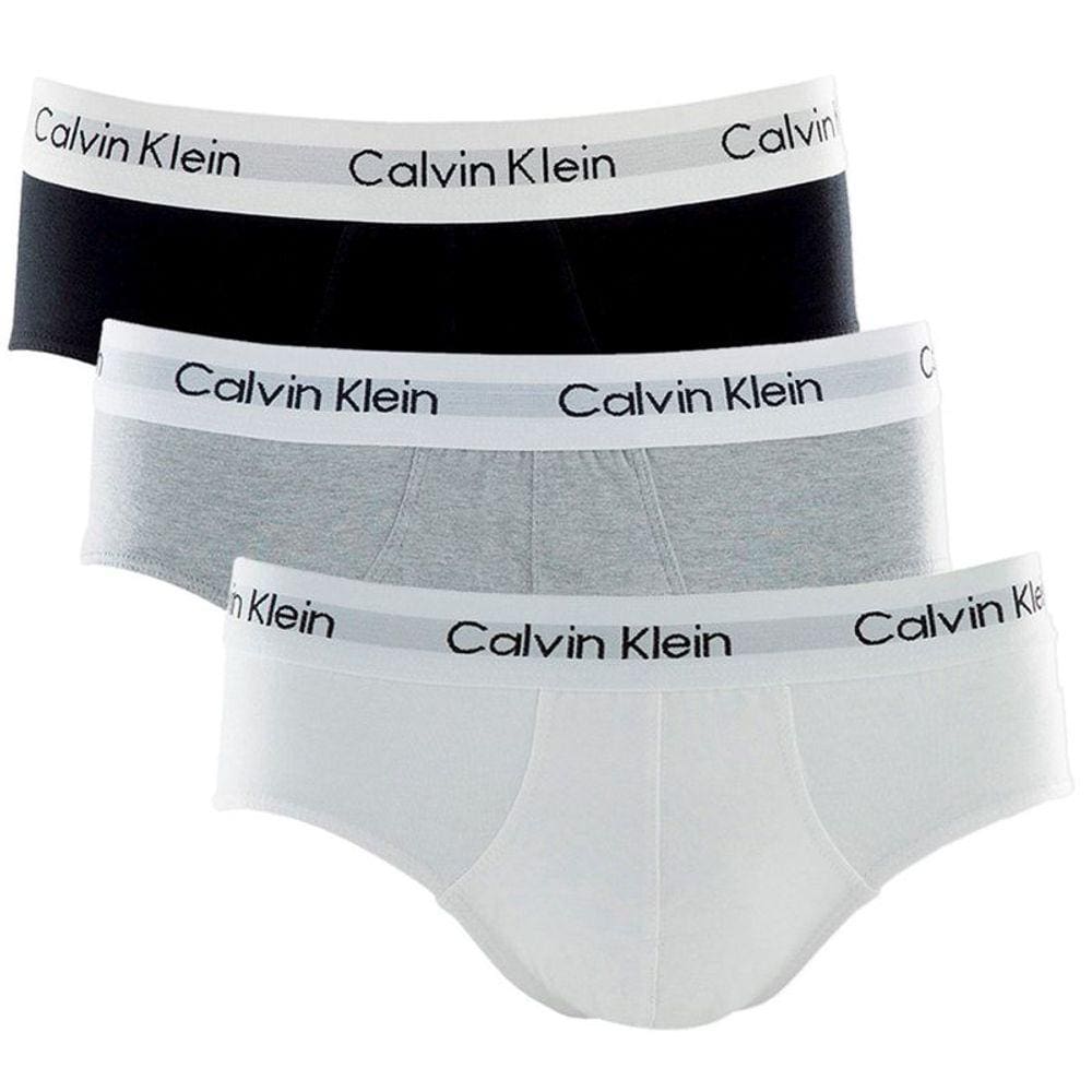 Kit C/3 Cuecas Calvin Klein Underwear Brief Multi - U2661 - Branca+Preta+Cinza