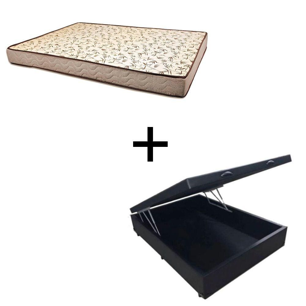 Cama Box Baú Casal 138 Tecido Sintético Preto Com Colchão 138 Flórida Bello Box - 100% Espuma - D26 Cinza