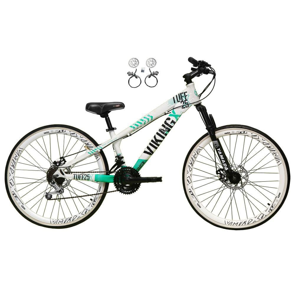 Bicicleta Aro 26 Vikingx Tuff 21v Alumínio Freio Hidráulico a Disco Aros Vmaxx Branco - Branco\\Verde X25