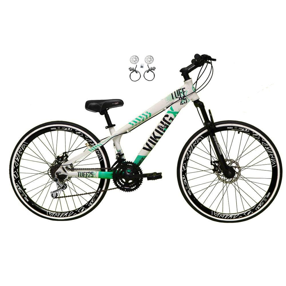 Bicicleta Aro 26 Vikingx Tuff 21v Alumínio Freio Hidráulico a Disco Aros Vmaxx Pretos - Branco\\Verde X25