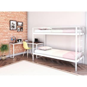 Conjunto para Quarto 1 Beliche e 1 Escrivaninha em L 105x105cm Completa Casa Branco