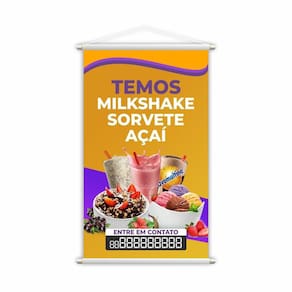 Banner Temos Milkshake Sorvete E Açaí Fone Contato Grande