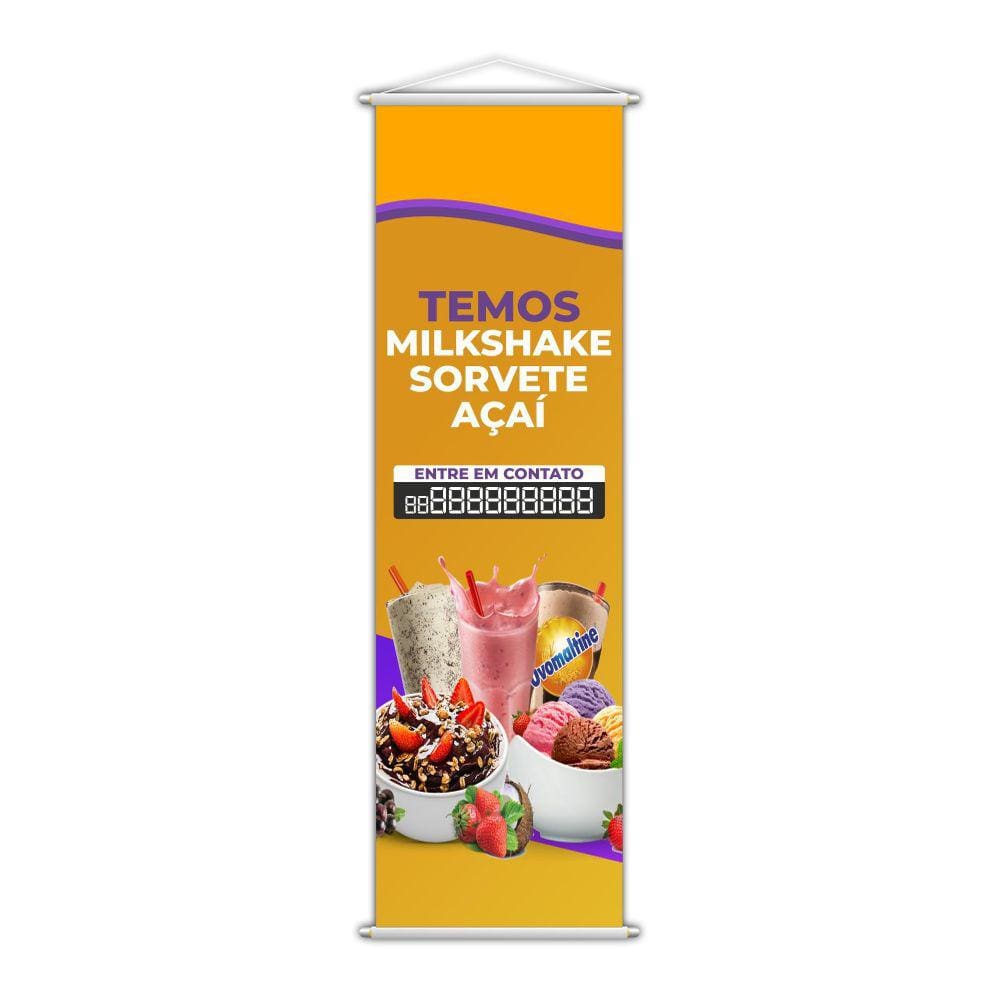 Banner Temos Milkshake Sorvete E Açaí Fone Contato 100X30Cm