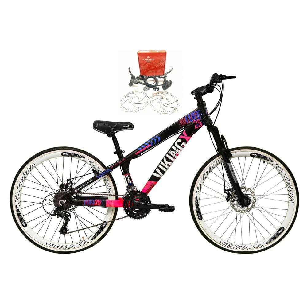 Bicicleta Aro 26 Vikingx Tuff 21v Alumínio Freio Hidráulico a Disco Aros Vmaxx Branco - Preto\\Rosa X25