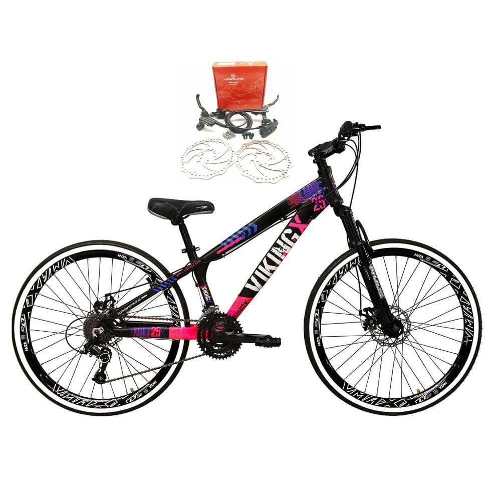 Bicicleta Aro 26 Vikingx Tuff 21v Alumínio Freio Hidráulico a Disco Aros Vmaxx Pretos - Preto\\Rosa X25
