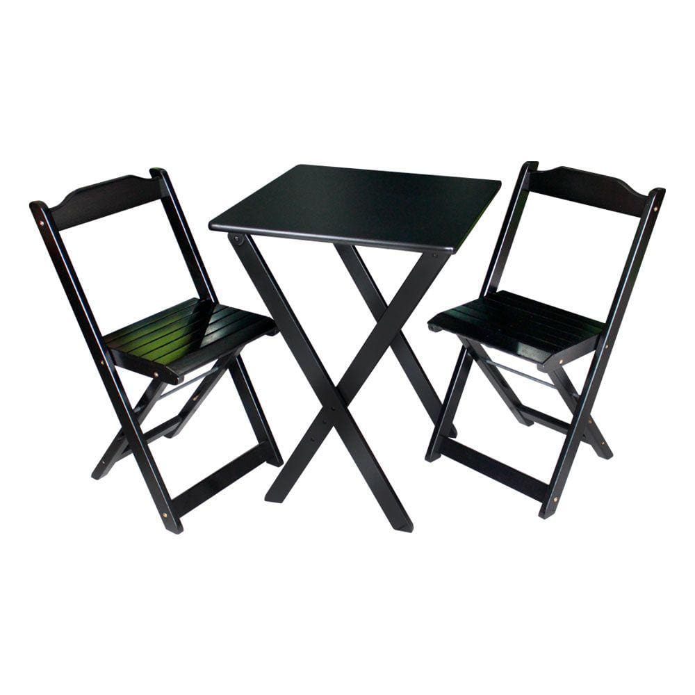 Conjunto De Mesa Dobrável 60x60 Com 2 Cadeiras Decor Tarimatã - Preto