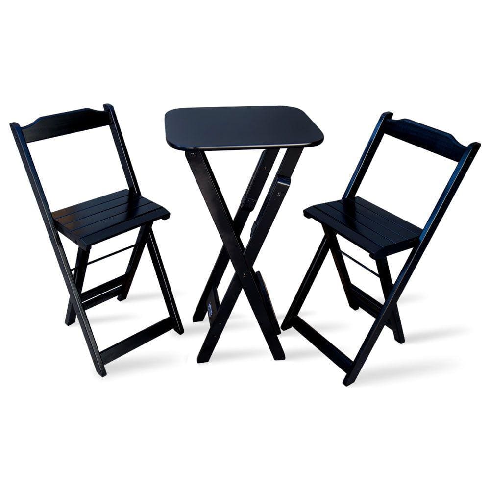 Conjunto de Bistro com 2 Cadeiras Dobravel para Area Gourmet - Preto