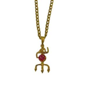 Colar Corrente Pingente Pomba Gira Tridente 2,9 Cm Dourado