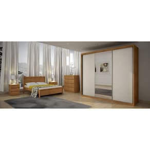 Guarda Roupa Casal com Espelho 3 Portas 6 Gavetas - Paradizzo Gold-Cumaru off white - Móveis Novo Horizonte