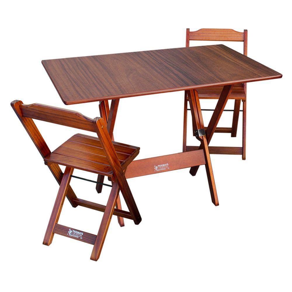 Conjunto De Mesa Dobrável 70x110 Com 2 Cadeiras Imbuia - Tarimatã