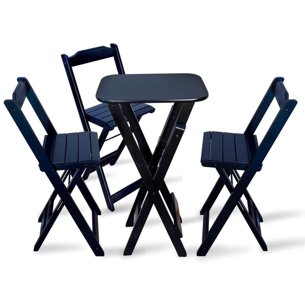 Jogo de Mesa Bistro com 3 Cadeiras Dobravel para Bar e Restaurante - Preto