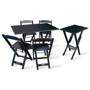 Conjunto De Mesa 1,10x70 E Mesa Aparador Dobrável Com 4 Cadeiras Tarimatã - Preto