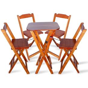 Conjunto de Mesa Bistro Dobravel com 4 Cadeiras para Area de Lazer - Imbuia