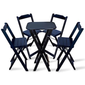 Jogo de Mesa Bistro com 4 Cadeiras Dobravel para Bar e Restaurante- Preto