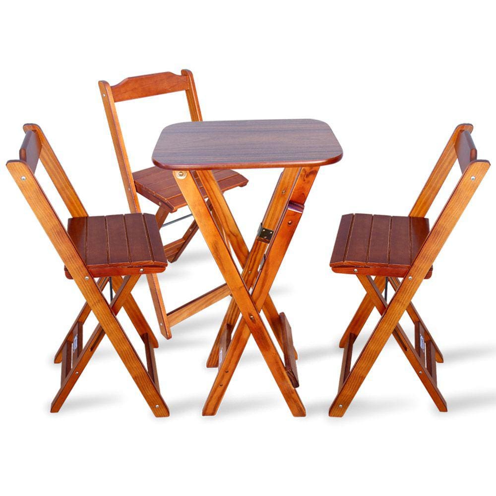 Jogo de Mesa Bistro com 3 Banquetas Dobravel para Bar e Restaurante - Imbuia