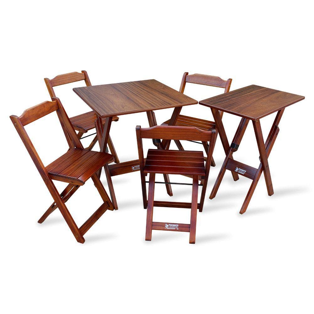 Conjunto De Mesa Dobrável 70x70 Com 4 Cadeiras Mais Mesa Aparador Tarimatã - Imbuia