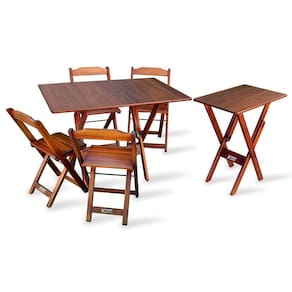 Conjunto de Mesa 1,10x70 e Mesa Aparador Dobrável com 4 Cadeiras Tarimatã - Imbuia