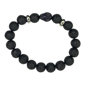 Pulseira Exú Crânio Pedra Vulcânica Negra 10 mm