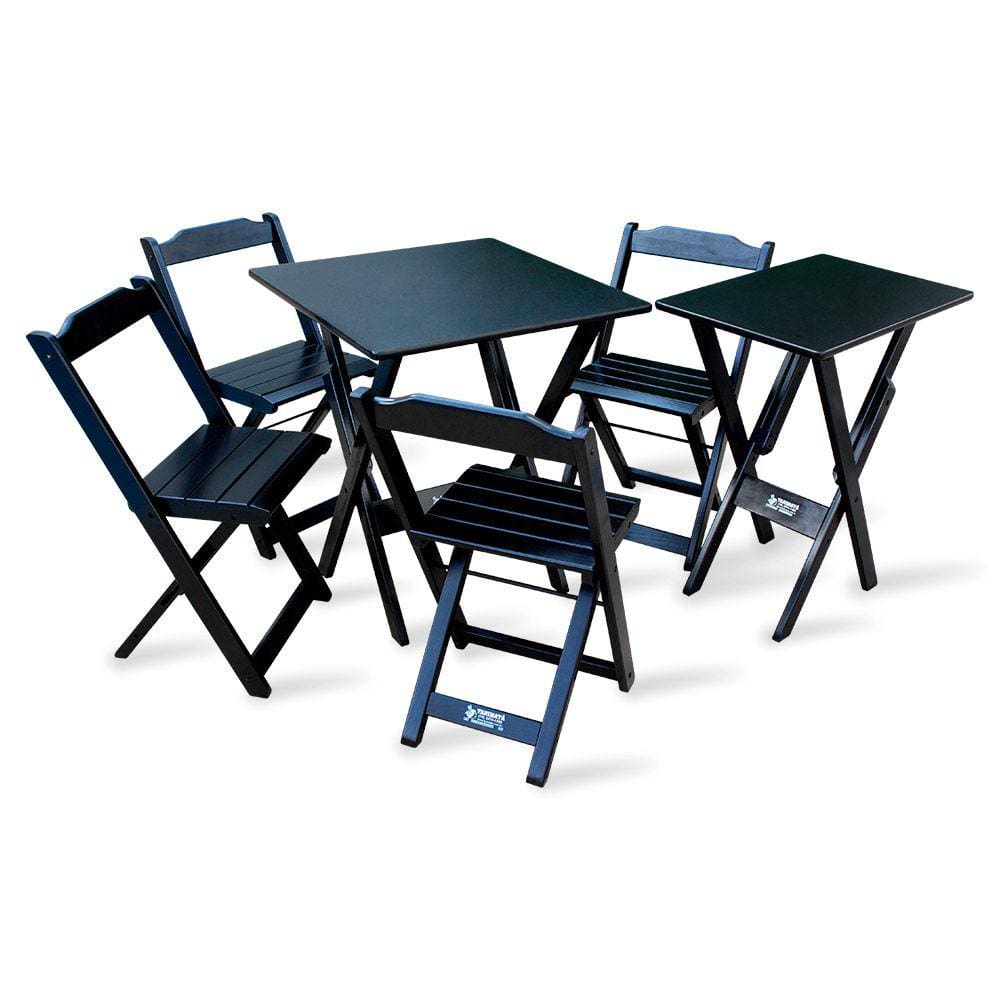 Conjunto De Mesa 60x60 E Mesa Aparador Dobrável Com 4 Cadeiras Tarimatã - Preto