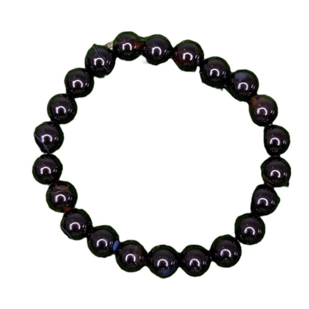 Pulseira Pedra Agata Negra 8 mm para Equilíbrio e Proteção