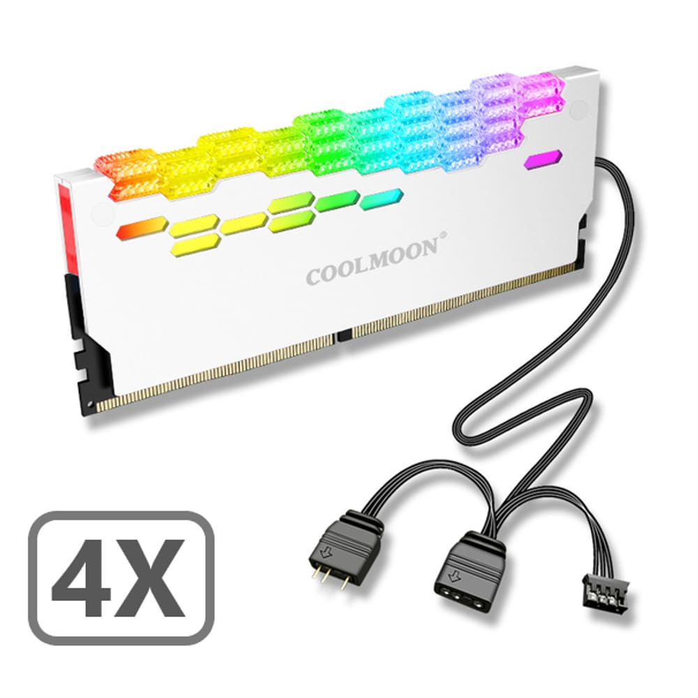 Kit 4 Dissipador Calor Memória RAM Branca Coolmoon ARGB 5v