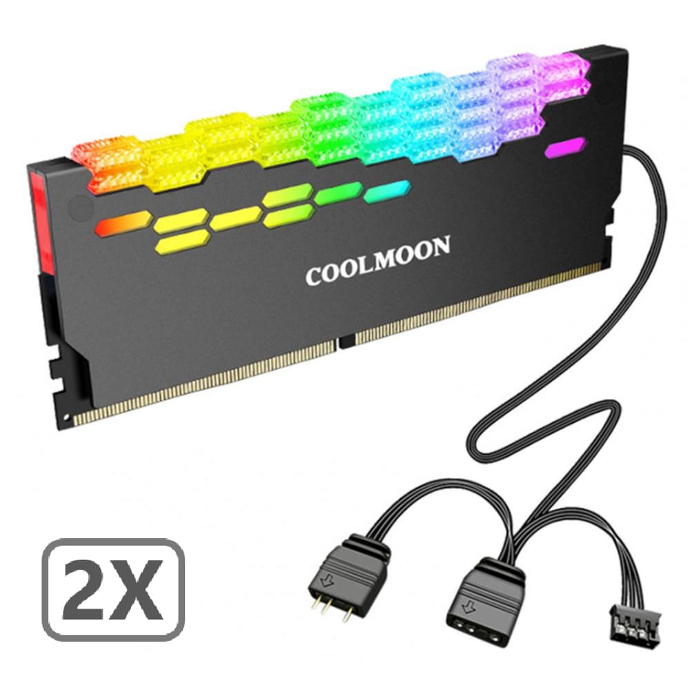 Kit 2 Dissipador Calor Memória RAM Coolmoon ARGB 5v 3 Pinos