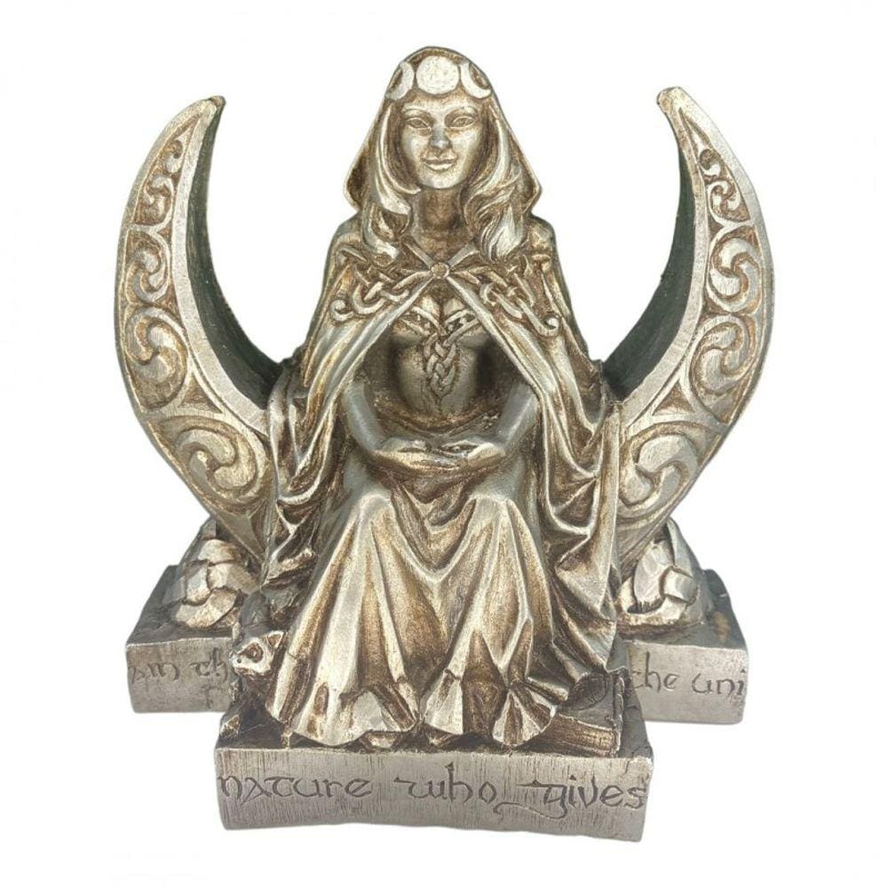 Escultura Deusa Lua 20 cm Pintada Cor Prata Resina