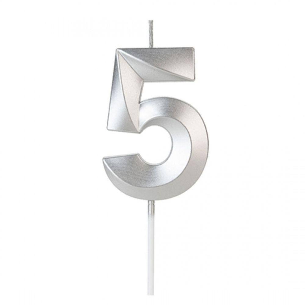 Vela Design Prata Número 5 Silverfestas