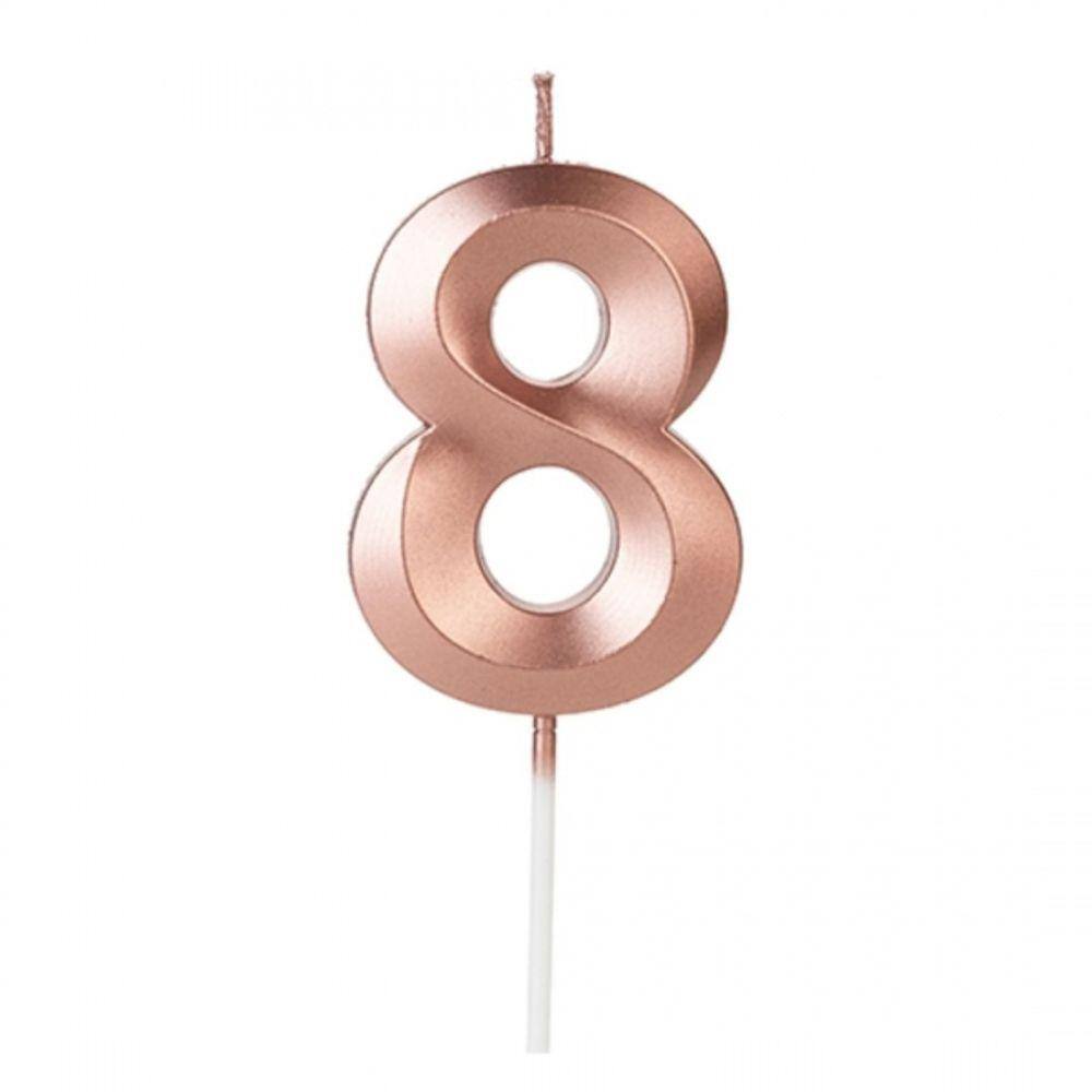 Vela Design Rose Gold Número 8 Silverfestas
