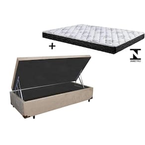 Cama Box Baú Solteiro Conforto Suede Bege + Colchão Solteiro Conforto Espuma D23 Com EPS 24x88x188