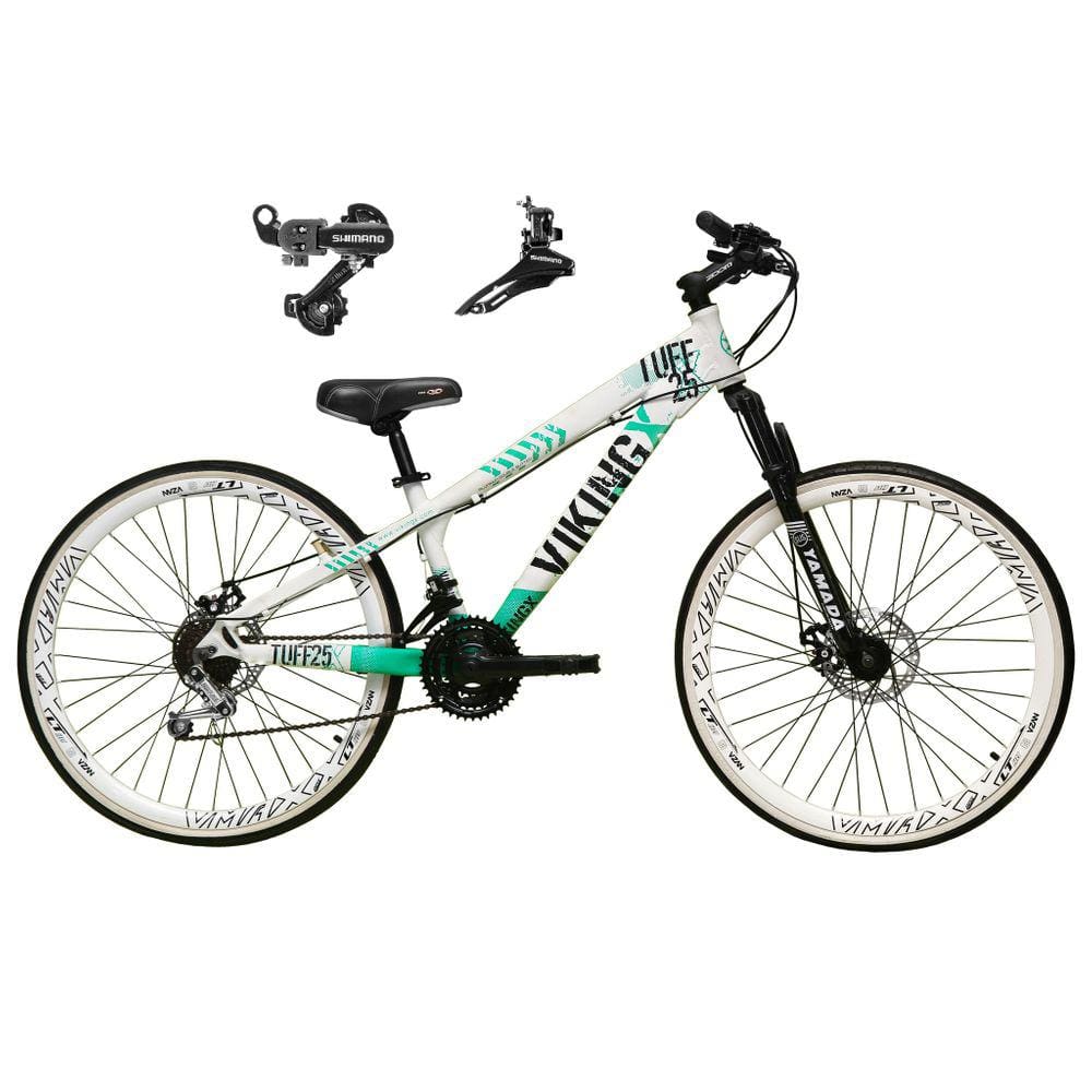 Bicicleta Aro 26 Vikingx Tuff 21v Alumínio Câmbio Shimano Freio a Disco Aros Vmaxx Brancos - Branco\\Verde X25