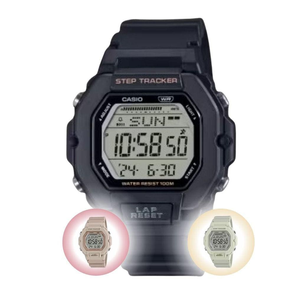 Relógio de Pulso Casio Esportivo Crônometro Prova Dágua 100 Metros Quartz Feminino Digital LWS-2200H Preto Nude Branco