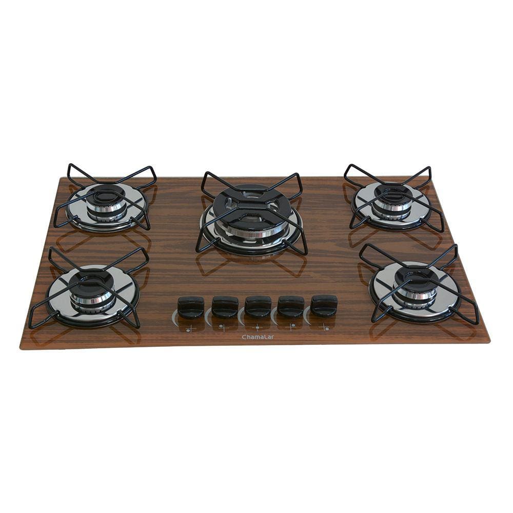 Fogão Cooktop Classic 5 Bocas Tripla Chama Amadeirado Escuro