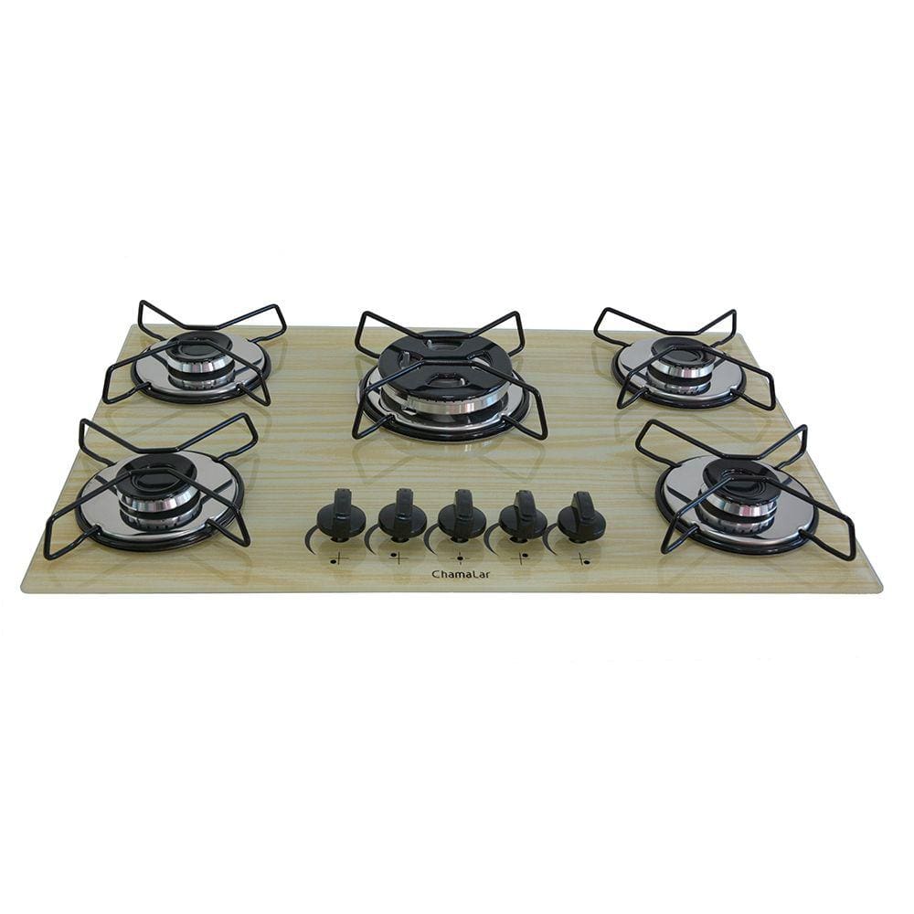 Fogão Cooktop Classic 5 Bocas Tripla Chama Amadeirado Claro
