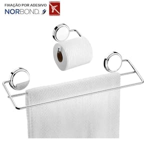 Kit Toalheiro Duplo Porta Toalha Suporte Papel Higiênico Adesivo Dupla Face Banheiro Cromado - Future