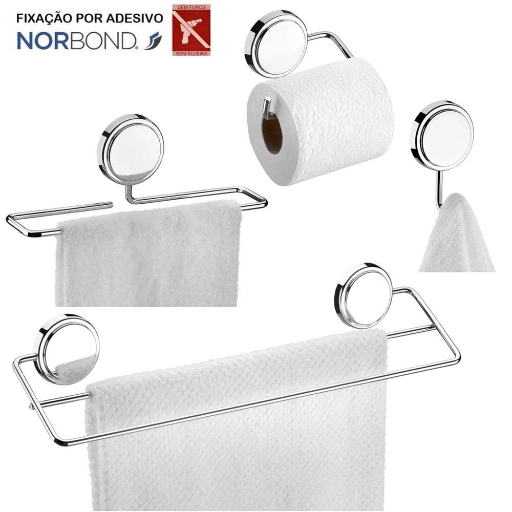 Kit 2 Toalheiros Suporte Papel Higiênico Gancho Multiuso Adesivo Dupla Face Banheiro Cromado - Future