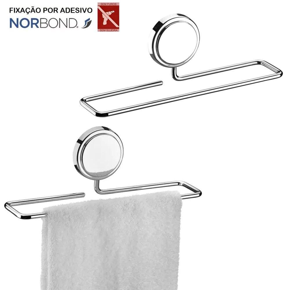Kit 2 Suporte Porta Toalha Toalheiro 25cm Adesivo Dupla Face Banheiro Cromado - Future