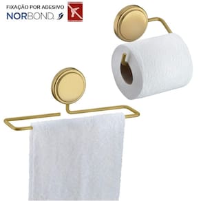 Kit Toalheiro Rosto Porta Toalha Suporte Papel Higiênico Adesivo Dupla Face Banheiro Dourado - Future