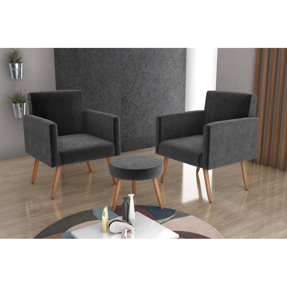 Conjunto 02 Poltronas Decorativas e 1 Puff Dallas -
