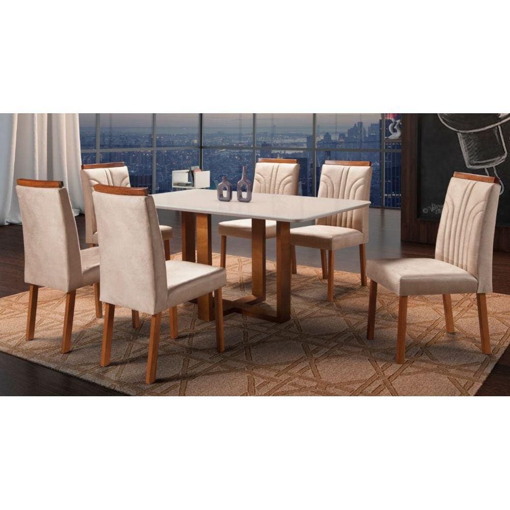 Sala de Jantar Completa com 6 Cadeiras 1,60x0,90m - Atlas Veneza - Art Salas