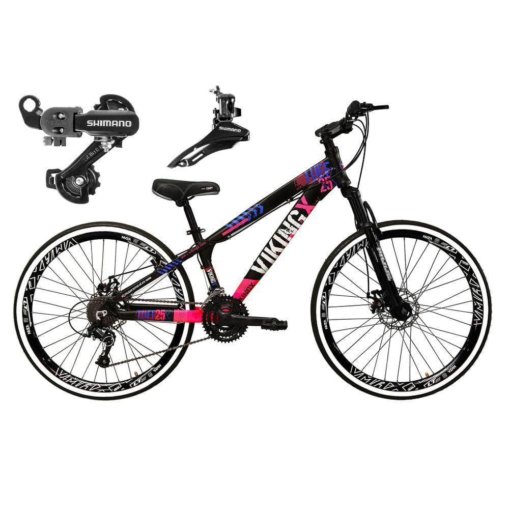 Bicicleta Aro 26 Vikingx Tuff 21v Alumínio Câmbio Shimano Freio a Disco Aros Vmaxx Preto - Preto\\Rosa X25