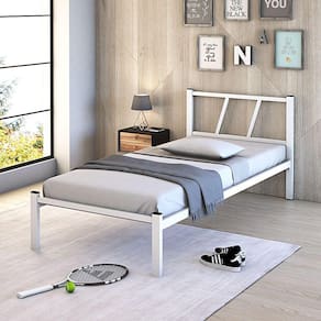 Cama Solteiro Helena Branco Tubolar De Ferro