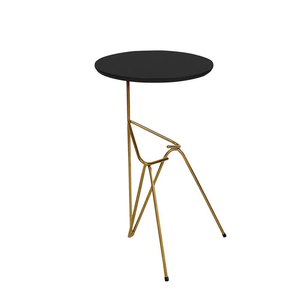 Mesa De Canto Lateral Mesinha Bambino Dourado - Preto