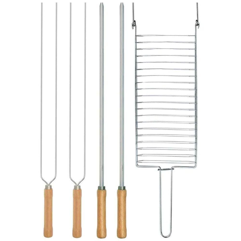Kit Preparo Churrasco 5Pc Churrasqueira Grelha E Espeto 55Cm