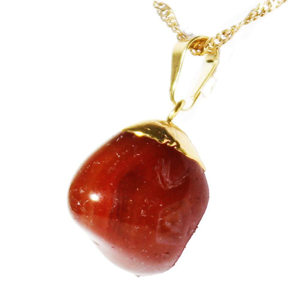 Colar Pedra Rolada Agata Cornalina Envolto Dourado