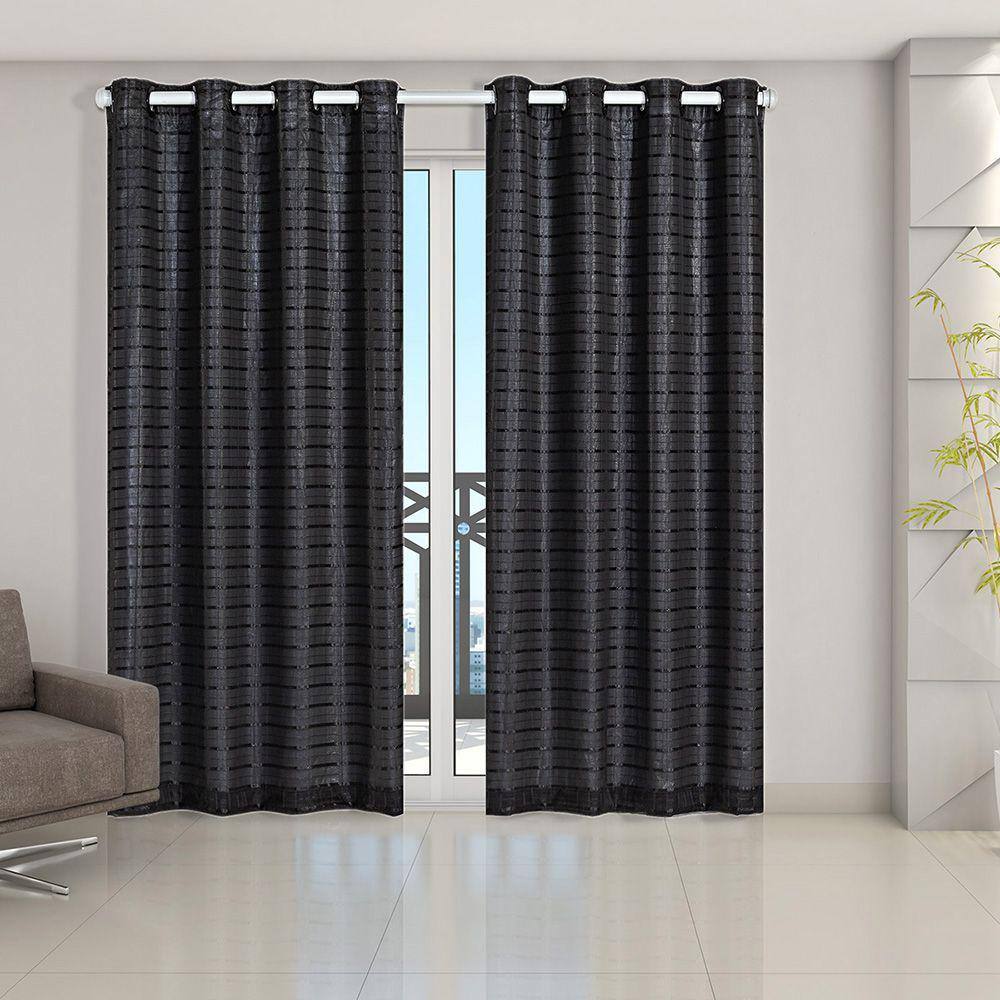 Cortina Blackout prata com Voil Xadrez 2,80 m x 2,30 m Preto