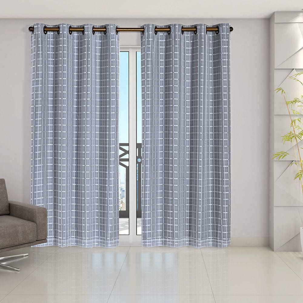 Cortina Blackout prata com Voil Xadrez 2,80 m x 2,30 m Cinza