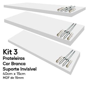 Kit 3 Prateleiras Brancas Mdf 40x15 Suporte Invisível Decora