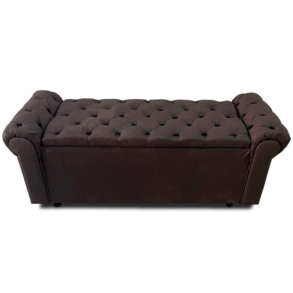 Recamier Baú Para Cama King PHOENIX 195cm Estofada Tecido Sintético Marrom - Making Art