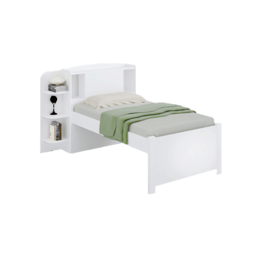 imagem-Cama Solteiro com Cabeceira Baú - Milênio Plus-Branco - Móveis D`Doro - Marrom